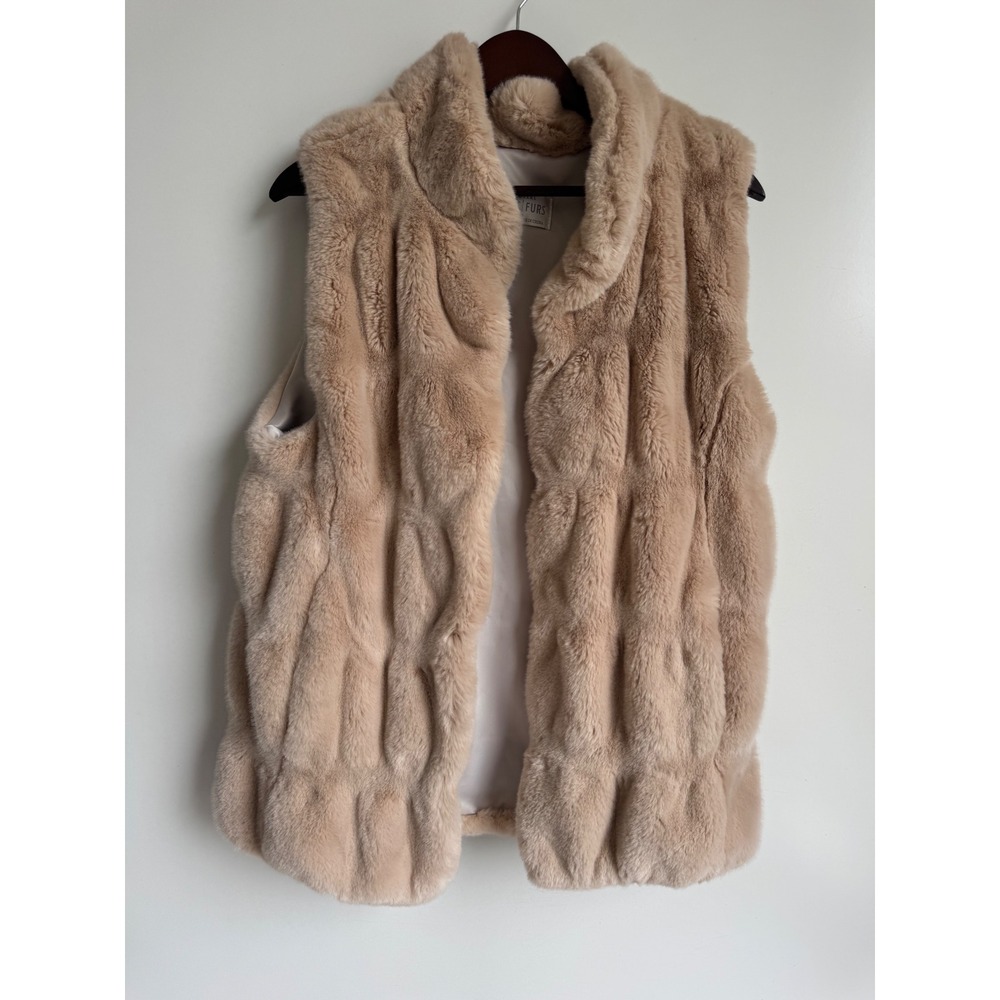 Donna Salyers Fabulous Furs Beige Faux Fur Vest Glam Chic Medium old money mob